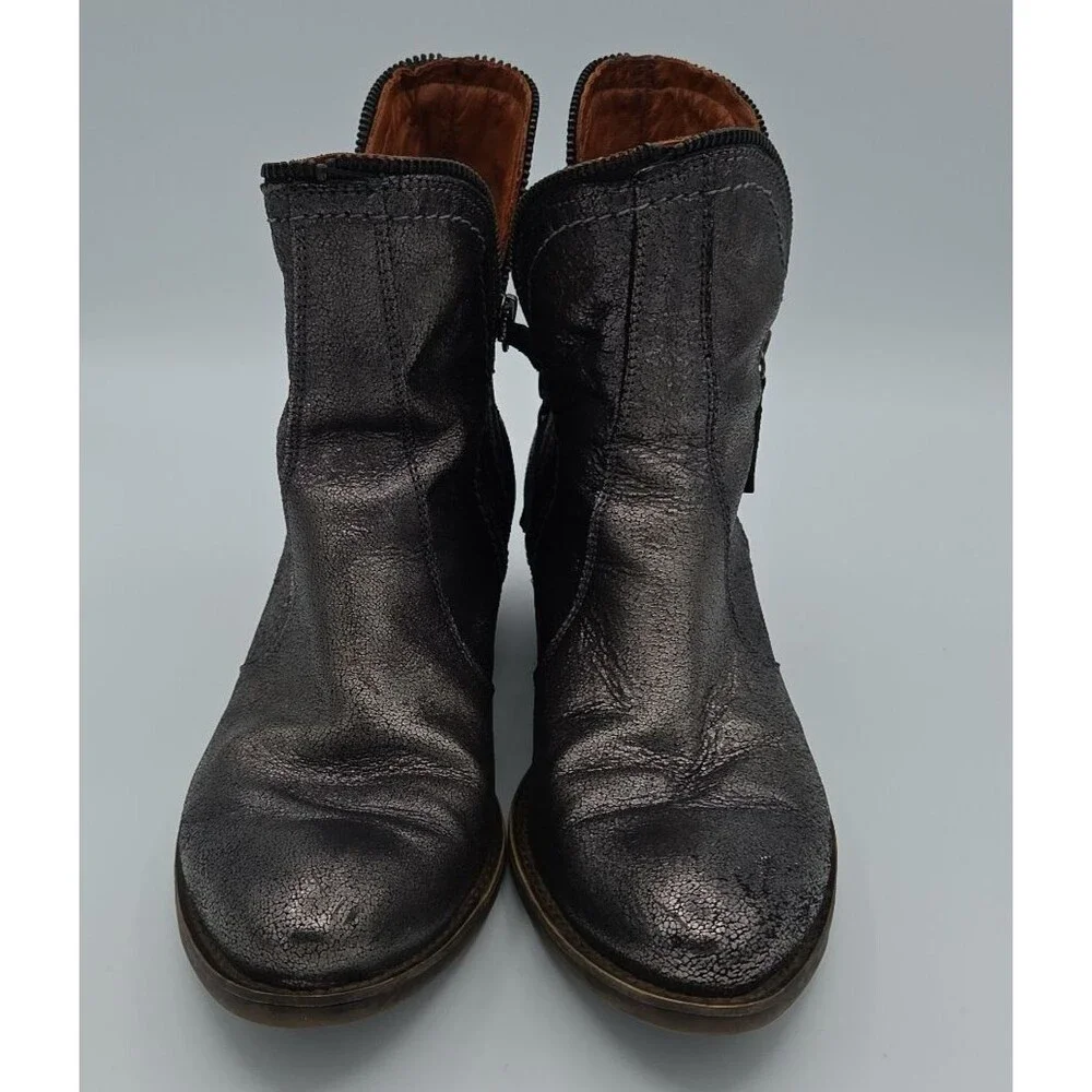 Oxmox Womens Booties Pewter Wash full speed size 7.5 EU 38 Dual Zipper EUC